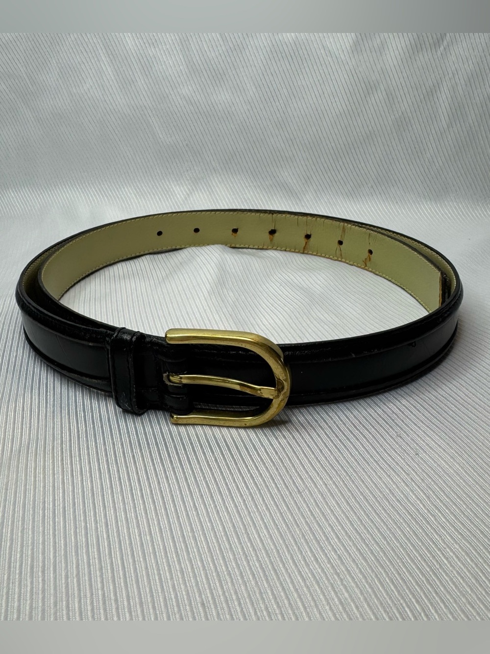 Vintage Minimalist Black Leather Belt with Solid Brass Buckle